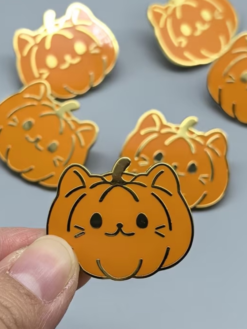 Cute Pumpkin Cat Enamel Pin - Orange